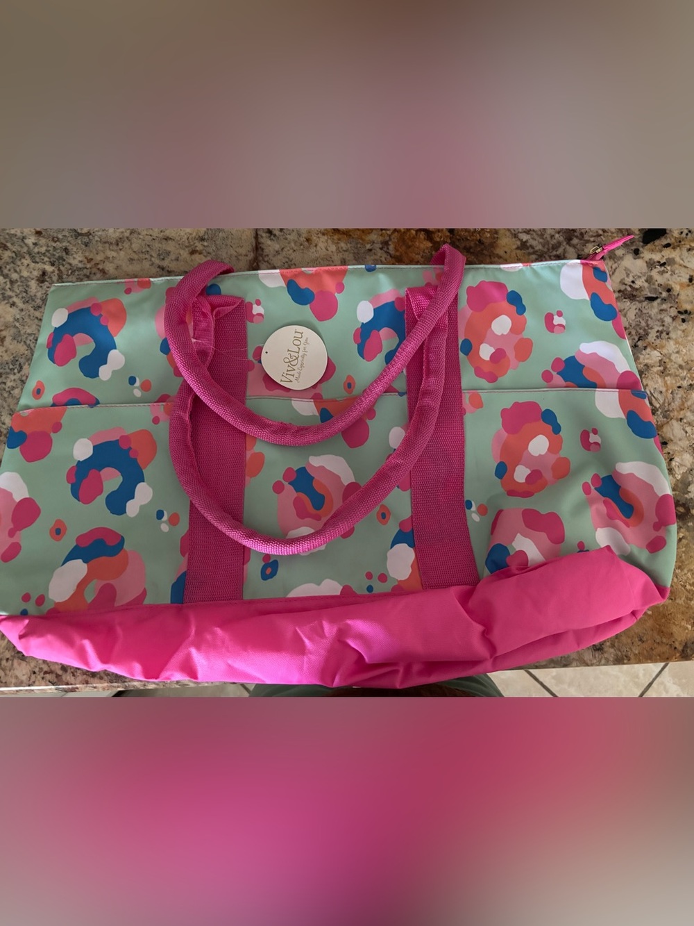 Vin & Lou insulated Bright Pink & Mint Floral Tote